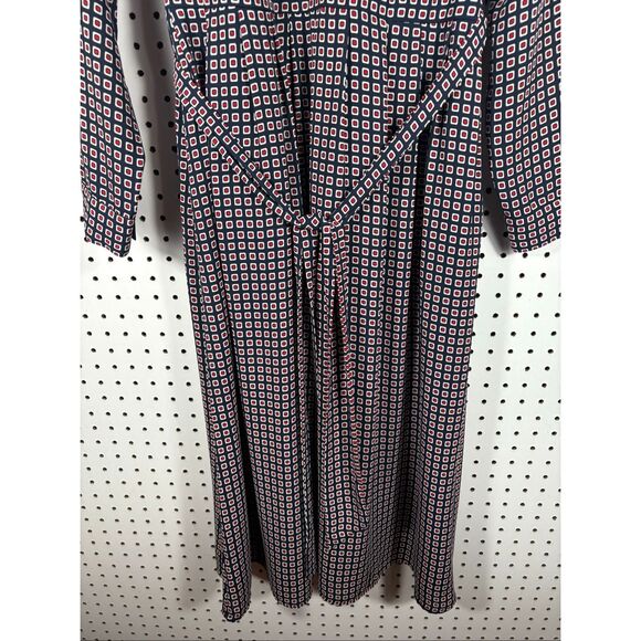 J.CREW Button Front Maxi Dress Geometric Navy Blue Red White size 2 - Picture 3 of 9